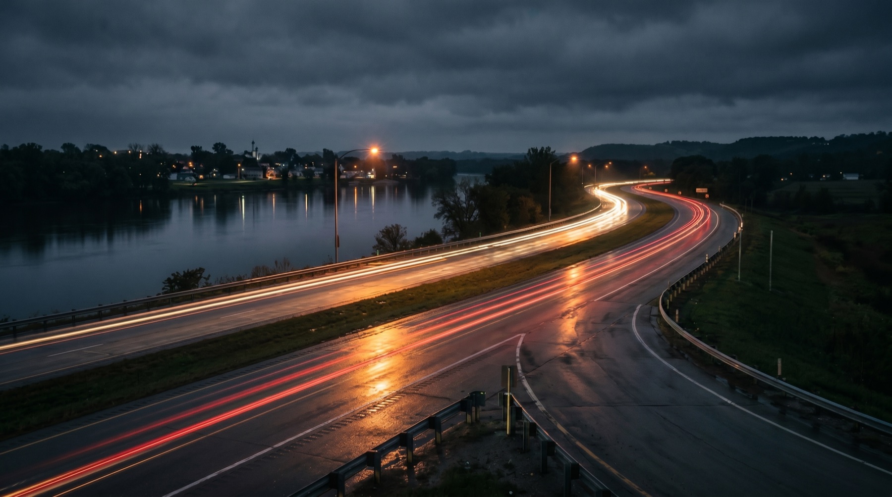 US-10 at dusk near Ramsey, MN